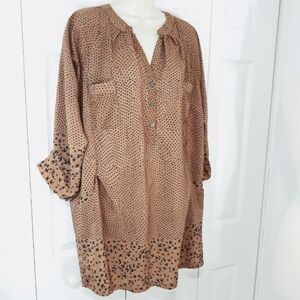 Nu Dress Boho  Black/Brown Polka Dot With Sleeves Pockets Oversized Medium